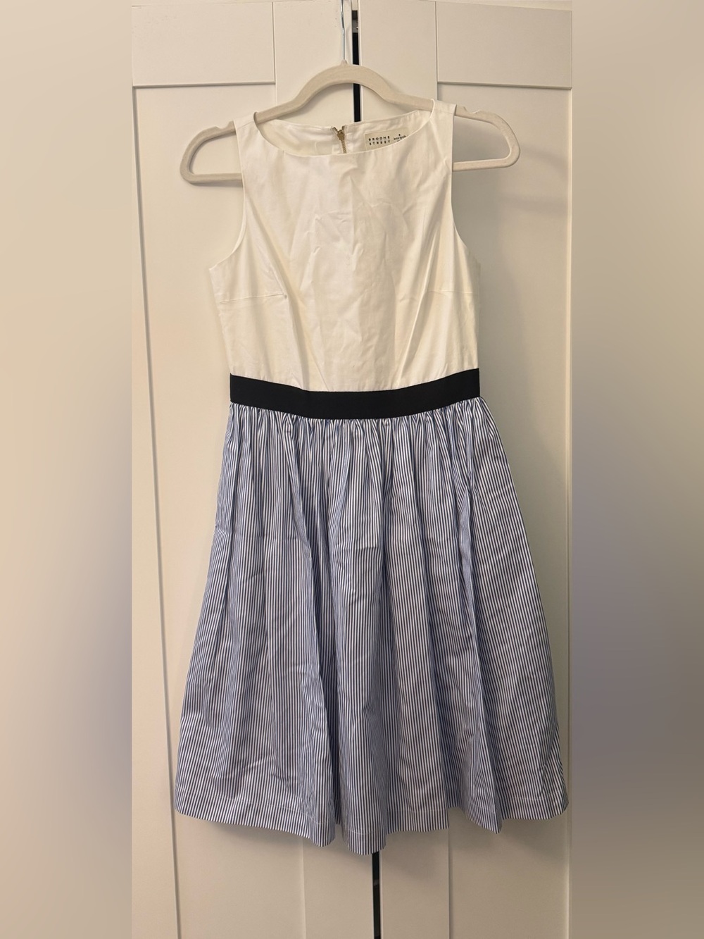 Kate Spade Broome Streer White & Blue Stripe Fit-and-Flare Dress